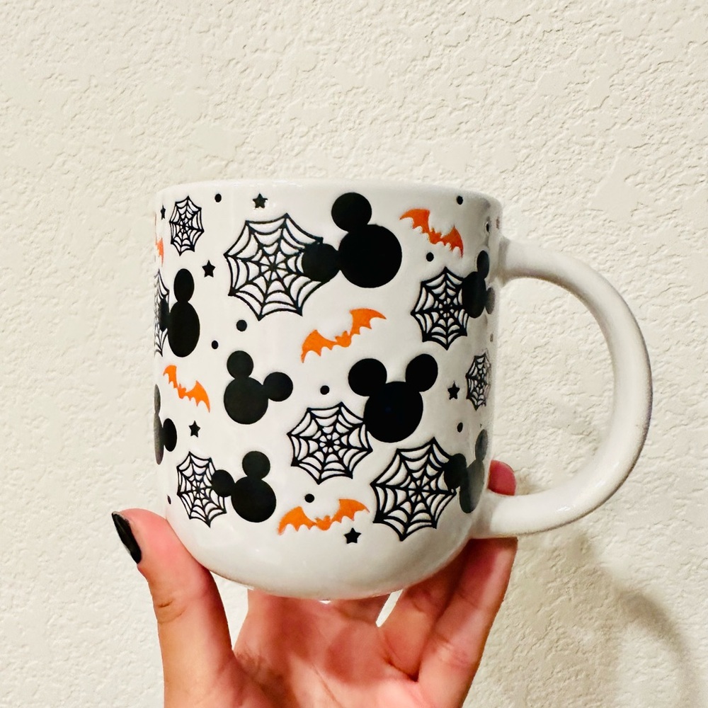 Disney Mickey Mouse Halloween Mug white with webs and bats